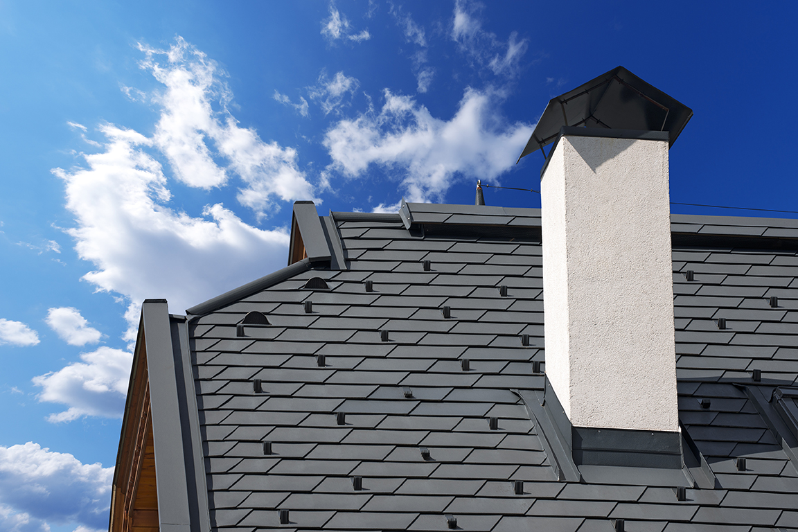concrete roof tiles and chimney