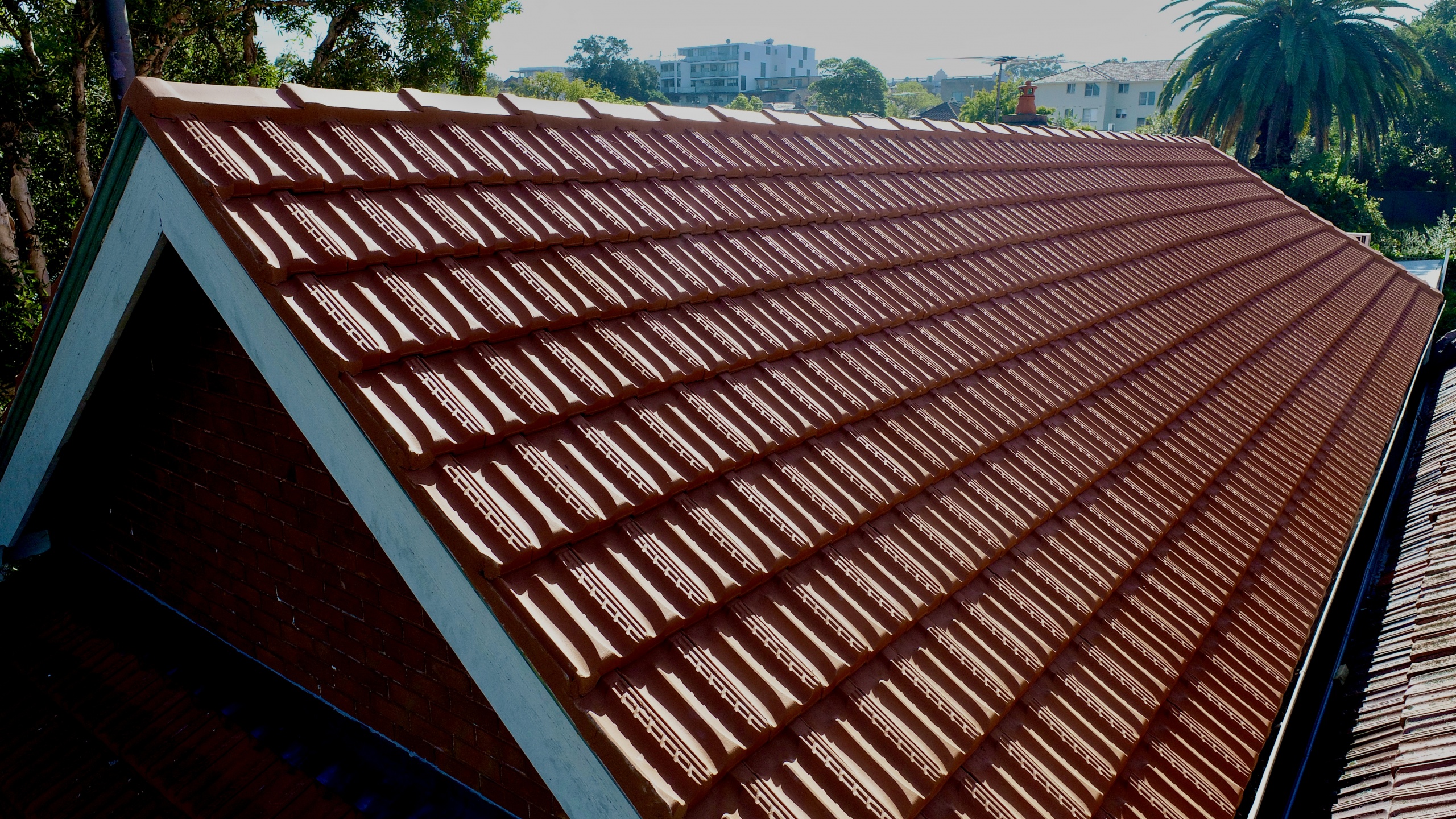 Completed roof replacement with modern Colorbond roofing in Sydney