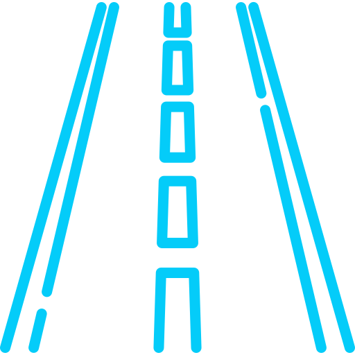 Neon blue sign spelling OPEN vertically between two diagonal bars.