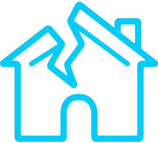 Icon of a house with a collapsed roof indicating damage or destruction