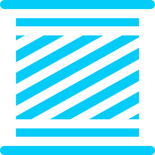 Abstract decorative graphic: blue diagonal stripes in a black square with blue top and bottom bars.